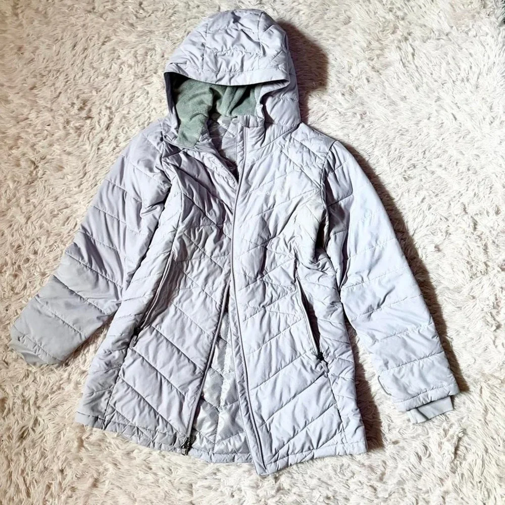 Columbia Pastel Quilted Heavenly Long Hooded Coat Womens L Preppy Gorpcore
